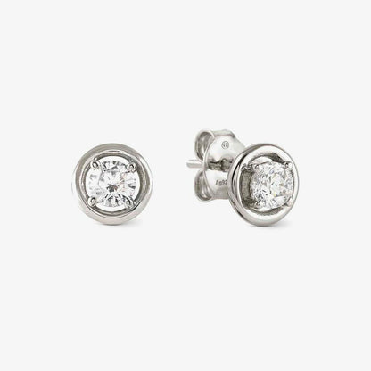 Cosmic Love White Rhodium Cubic Zirconia Round Studs Earrings
