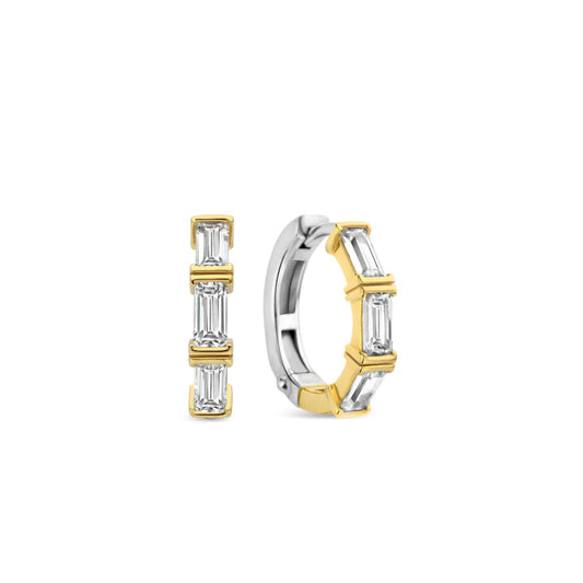 Ti Sento Silver Gold Plated CZ Baguette Hoop Earrings