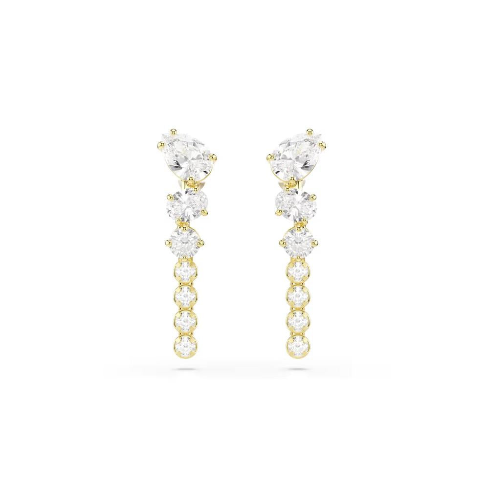 Mesmera drop earrings, Mixed cuts, White, 18K gold
