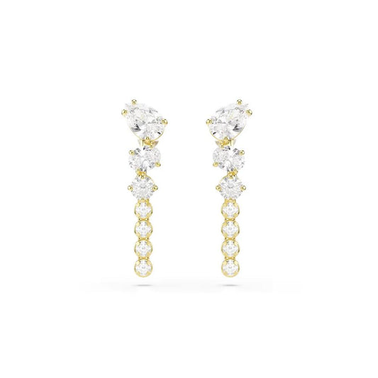 Mesmera drop earrings, Mixed cuts, White, 18K gold