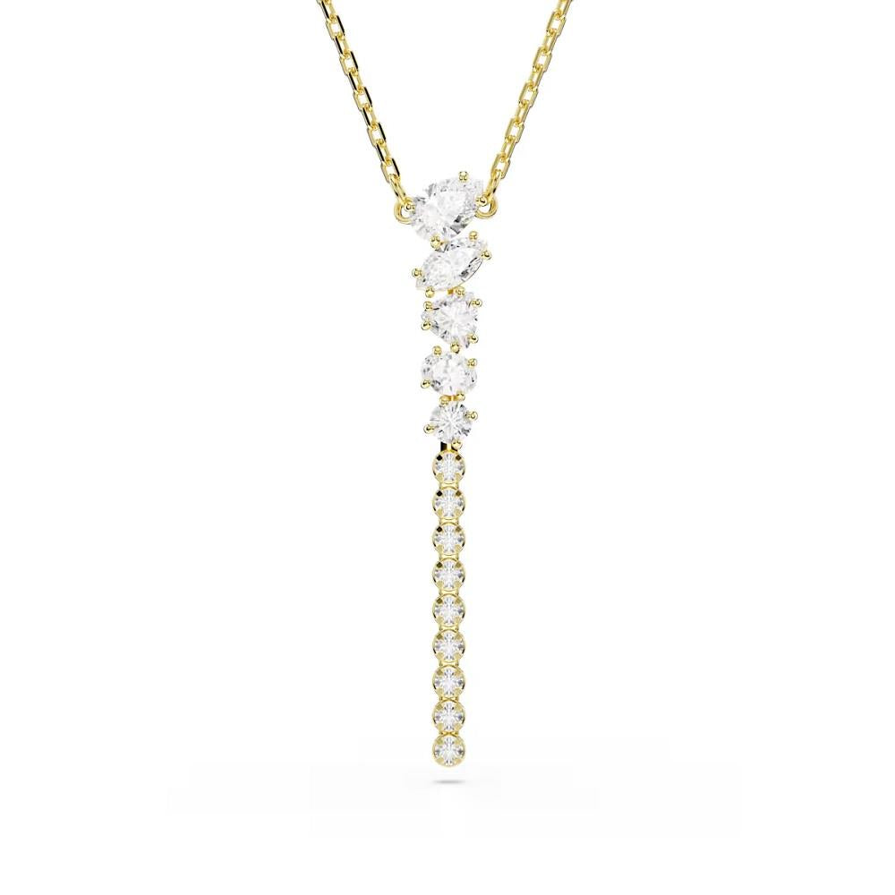 Mesmera Y necklace, Mixed cuts, White, 18K gold f