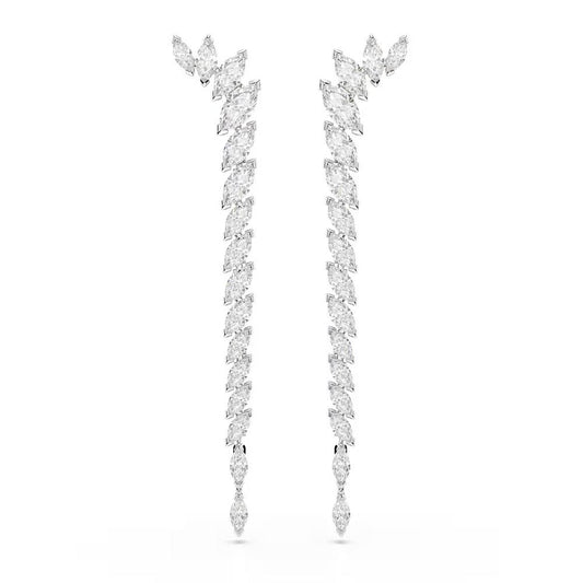 Mesmera earrings, Marquise cut, White, Rhodium
