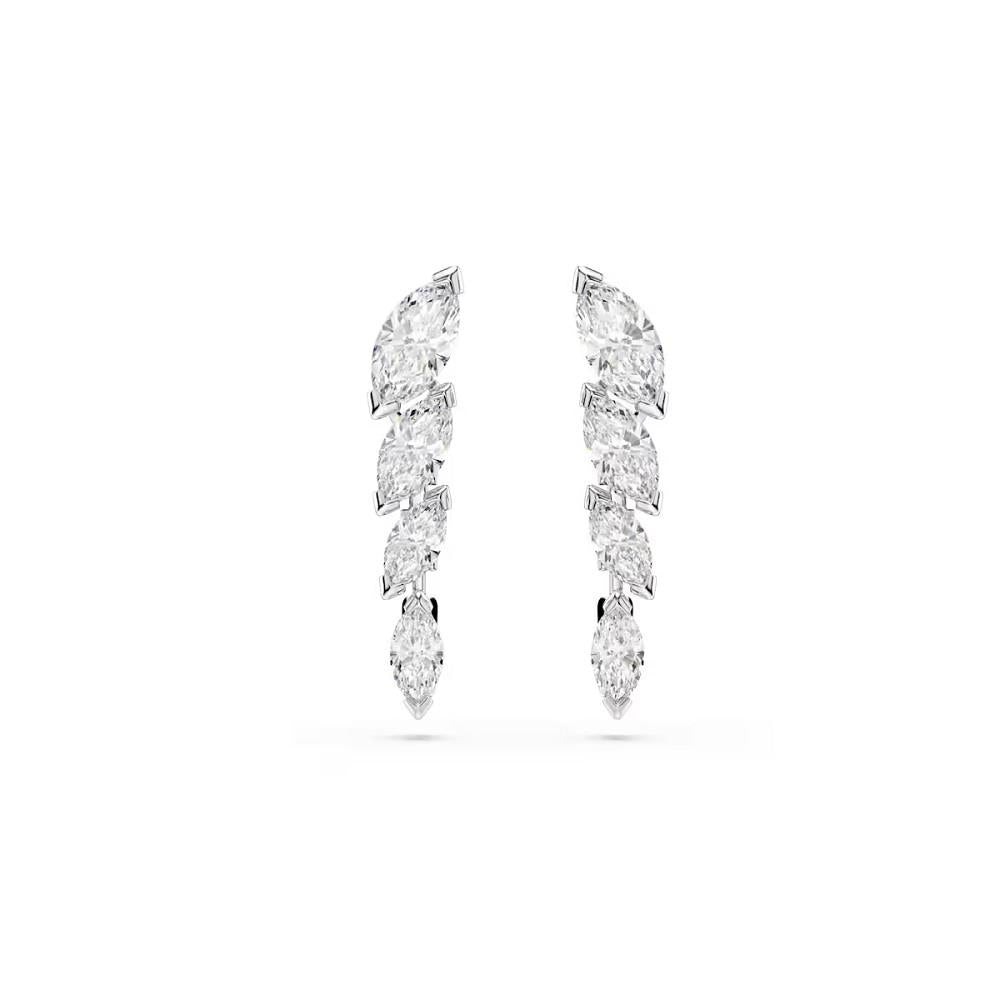 Mesmera earrings, Marquise cut, White, Rhodium
