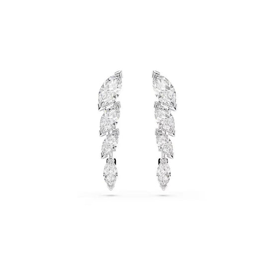 Mesmera earrings, Marquise cut, White, Rhodium