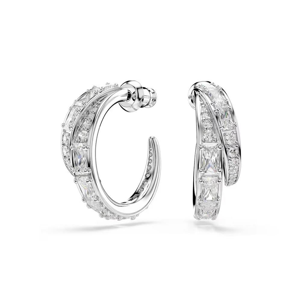 Vienna hoop earrings, Mixed cuts, White, Rhodium