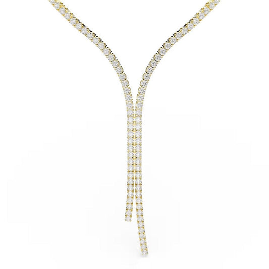Matrix Y necklace, Round cut, White, 18K gold