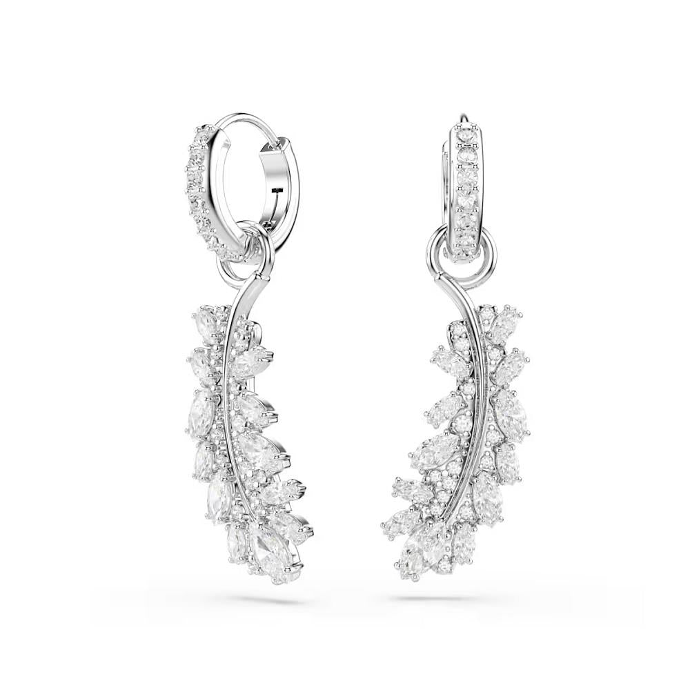 Vienna earrings, Mixed cuts, Feather, White