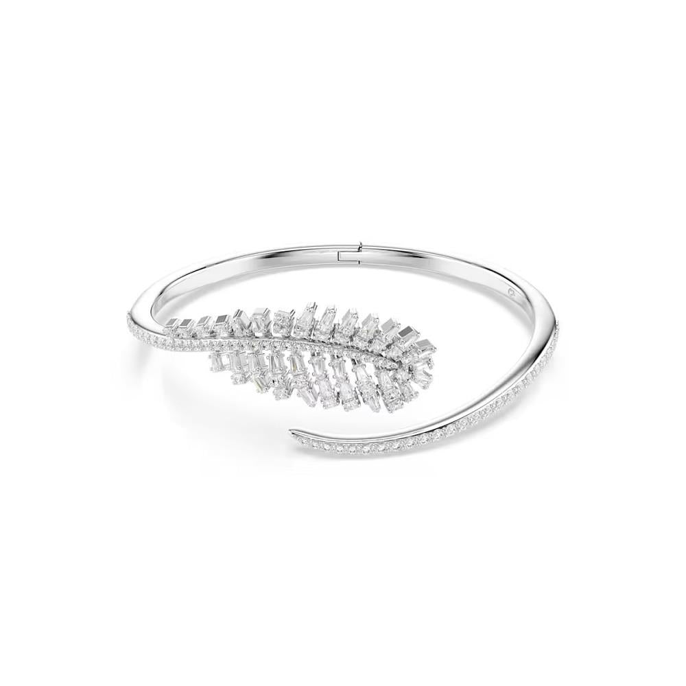 Vienna Bangle Mixed Cuts Feather White Rhod Plated