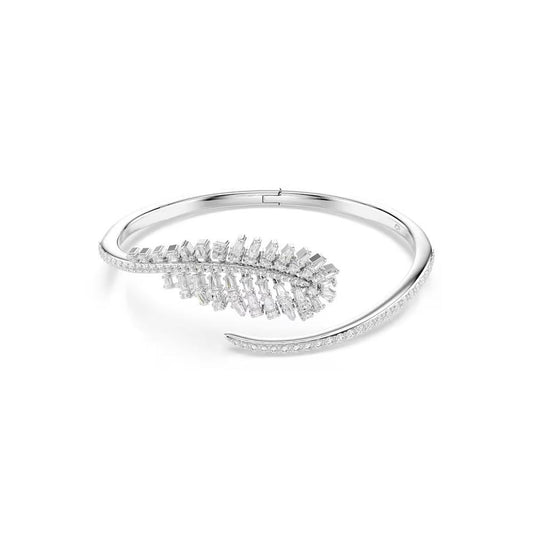 Vienna bangle, Mixed cuts, Feather, White, Rhodium