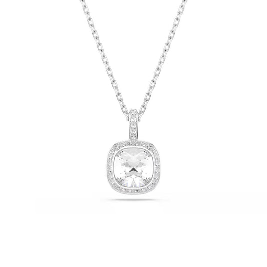Una Angelic pendant, Cushion cut, White, Rhodium