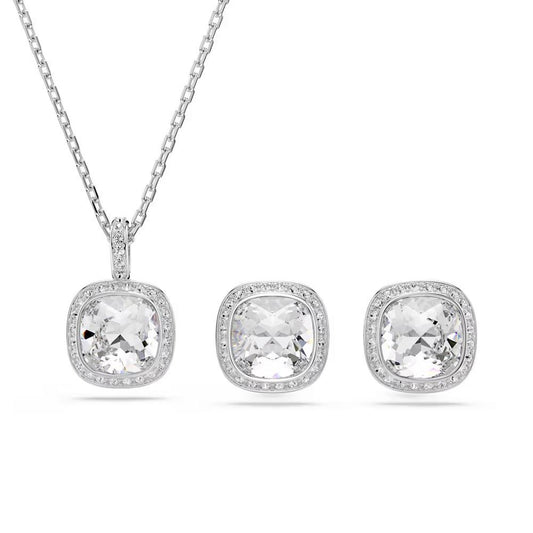 Una Angelic set, Cushion cut, White, Rhodium plate