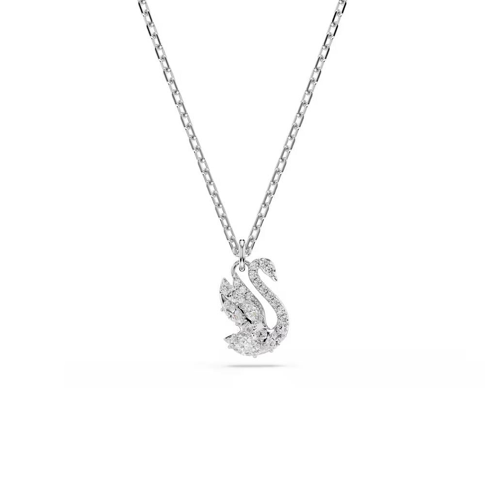 Swan pendant, Mixed cuts, Swan, White, Rhodium