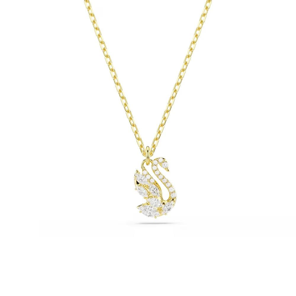 Swan pendant, Mixed cuts, Swan, White, 18K gold