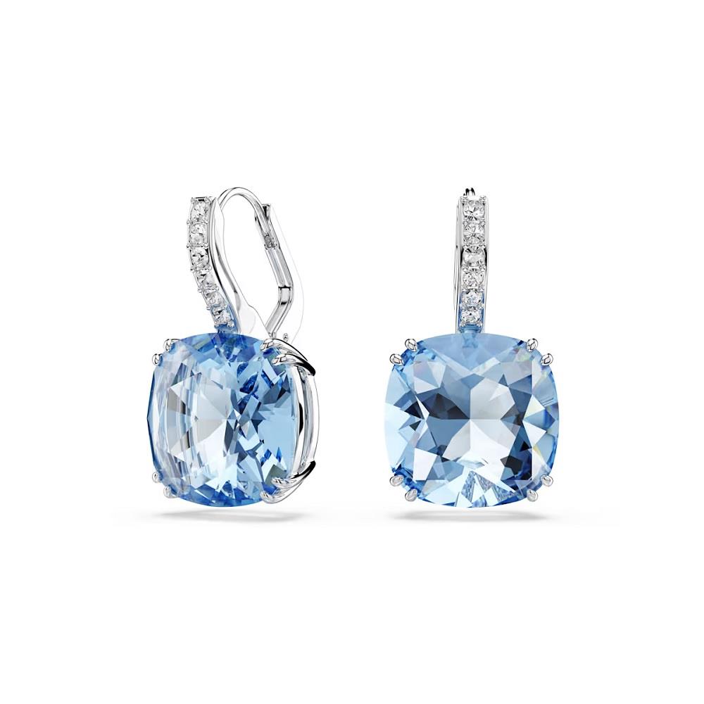 Millenia drop earrings, Cushion cut, Blue, Rhodium