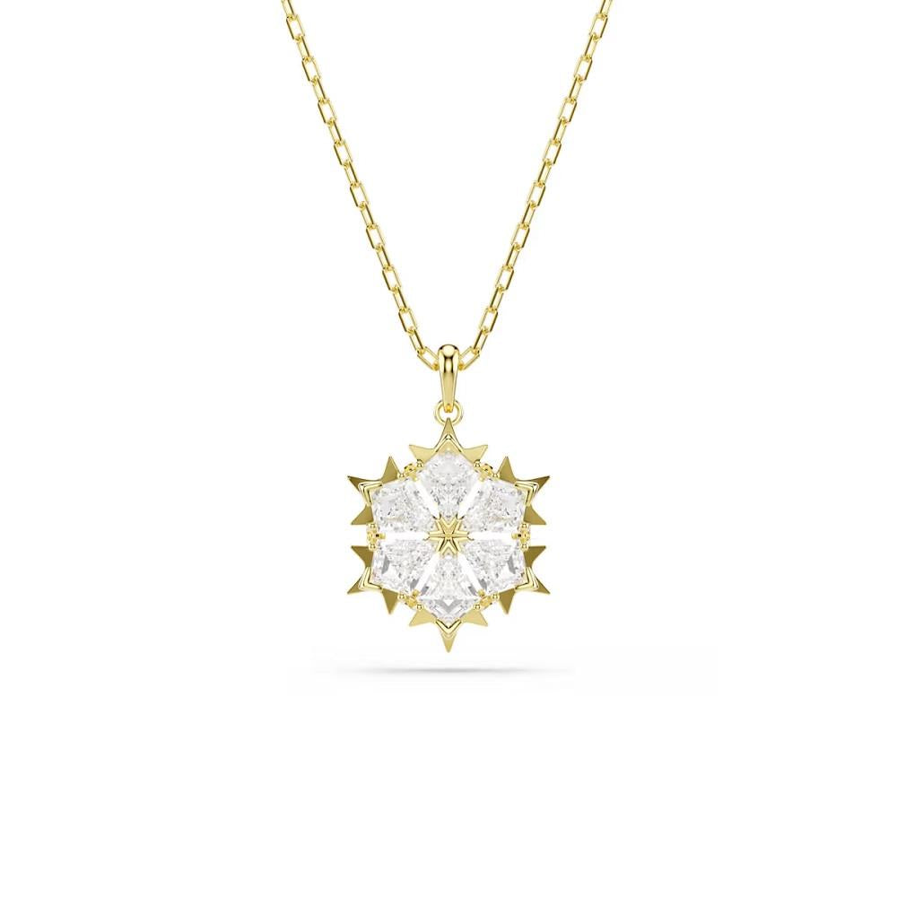 Magic pendant, Mixed cuts, Snowflake, White, 18K