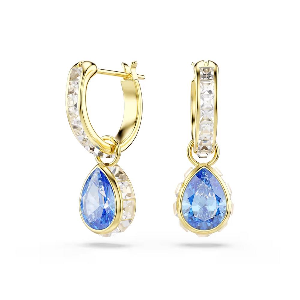 Chroma drop earrings, Pear cut, Blue, 18K gold