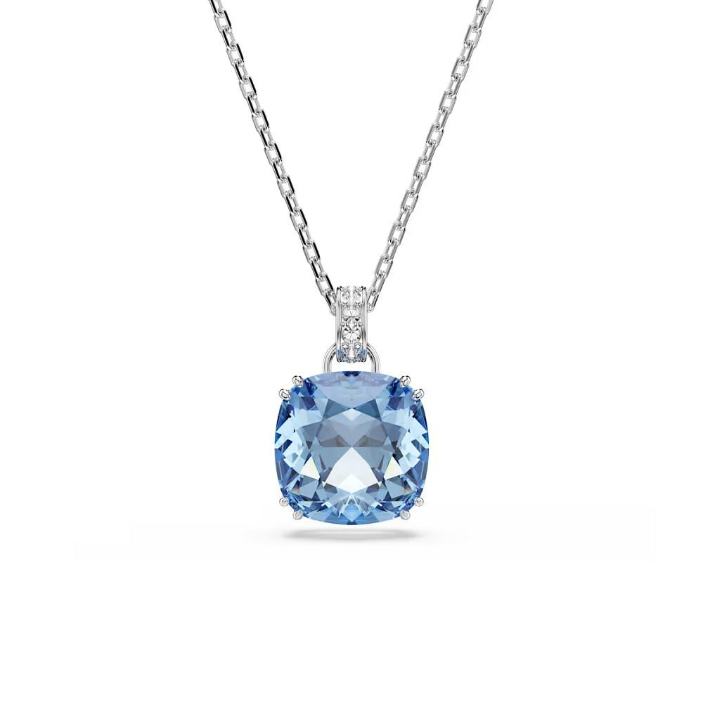 Millenia pendant, Cushion cut, Blue, Rhodium plate