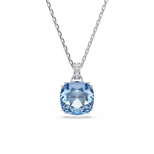 Millenia pendant, Cushion cut, Blue, Rhodium plate