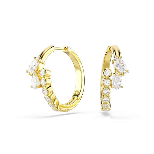 Mesmera hoop earrings, Mixed cuts, White, 18K gold