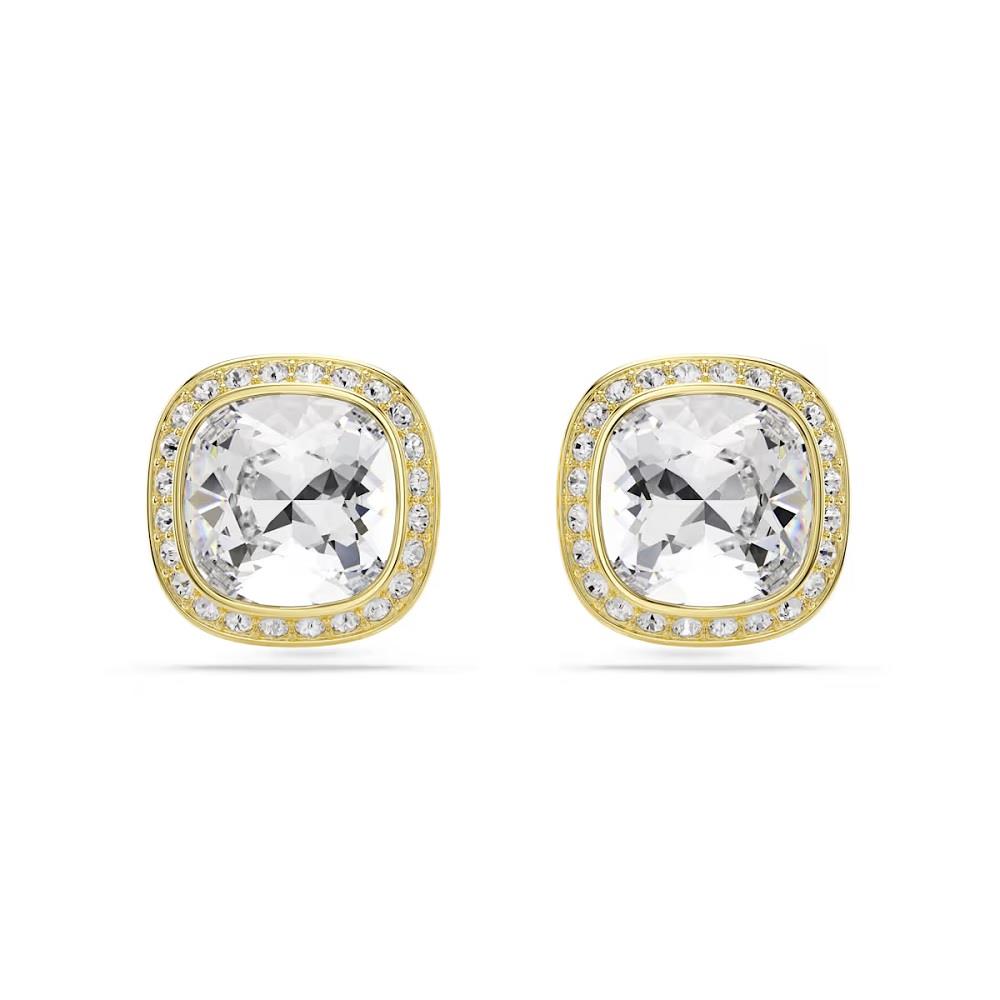 Una Angelic stud earrings, Cushion cut, White, 18K