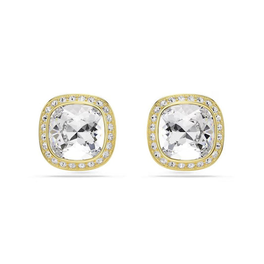 Una Angelic stud earrings, Cushion cut, White, 18K