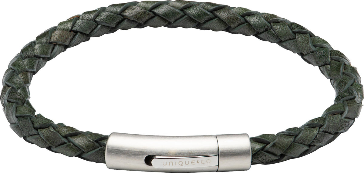 Unique Dark Green Leather Gent's Bracelet