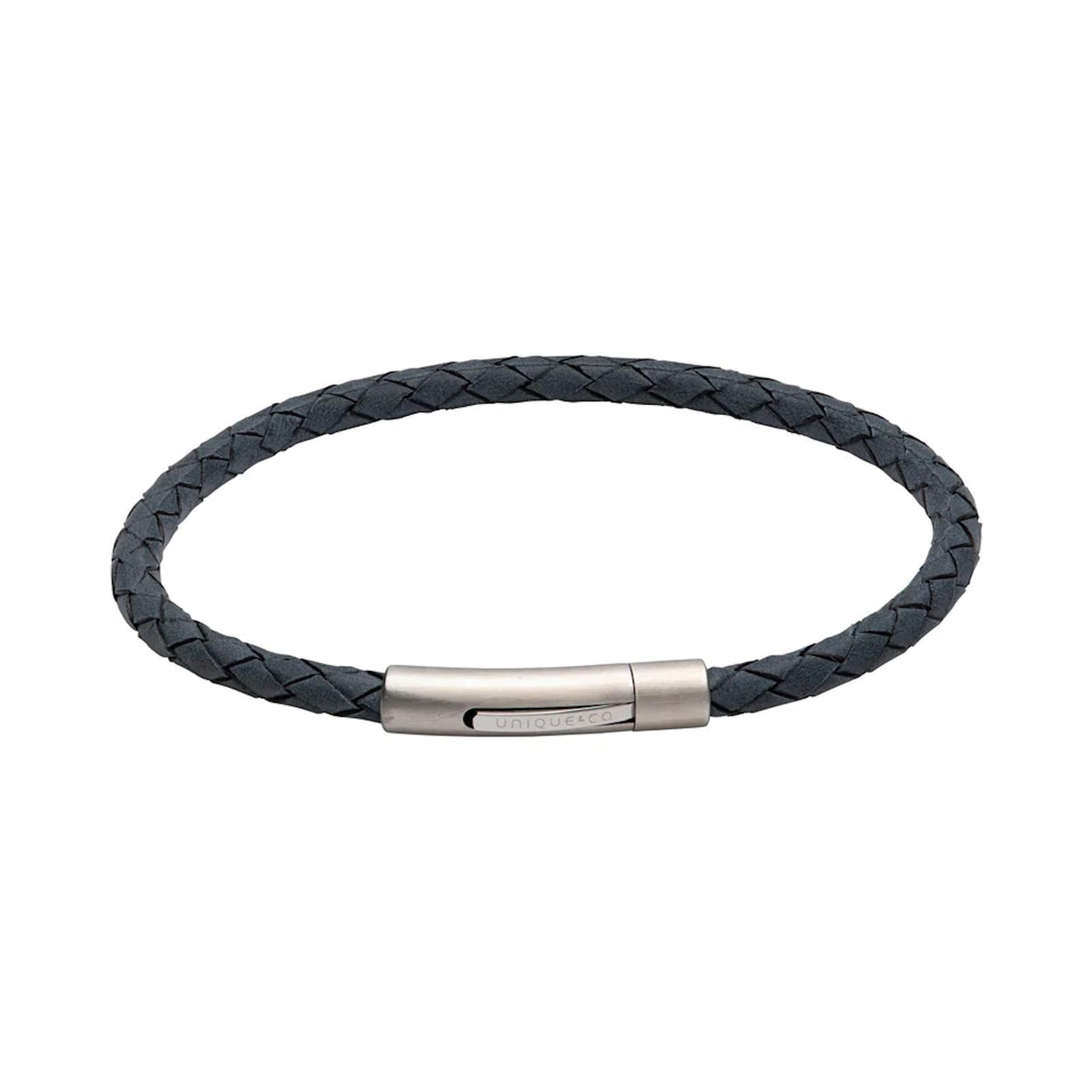 Unique Blue Leather Steel Clasp Gents Bracelet