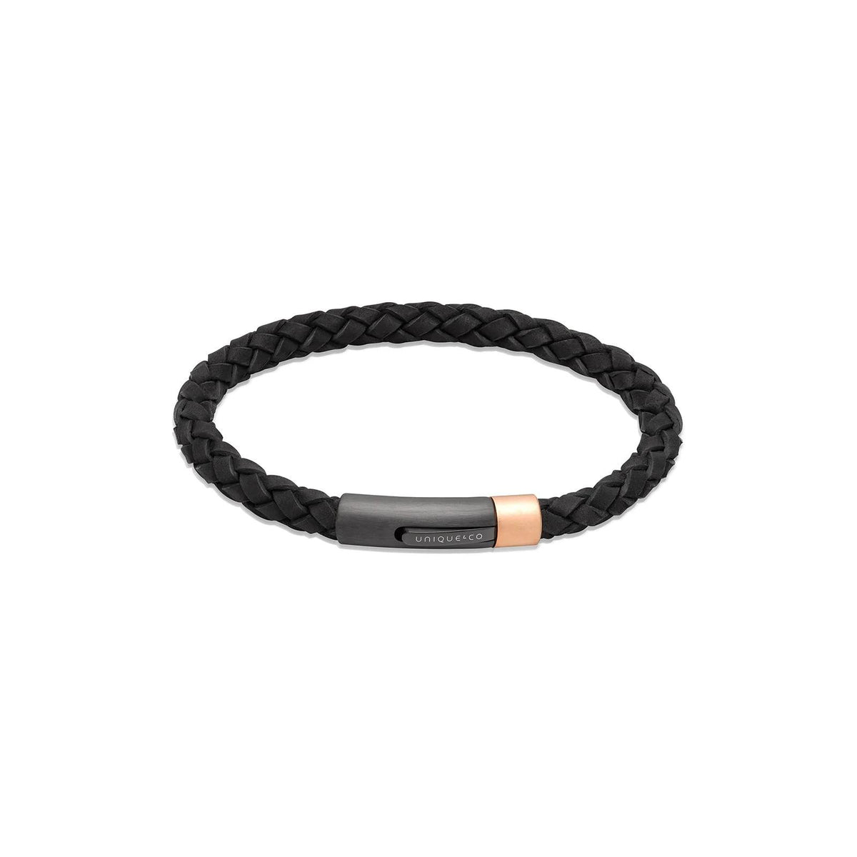 Unique Black Leather Gold IP Clasp Gents Bracelet