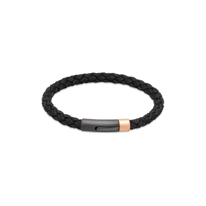 Unique Black Leather Gold IP Clasp Gents Bracelet