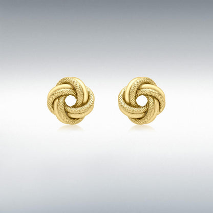 9ct Yellow Gold Textured Polished Knot Earrings