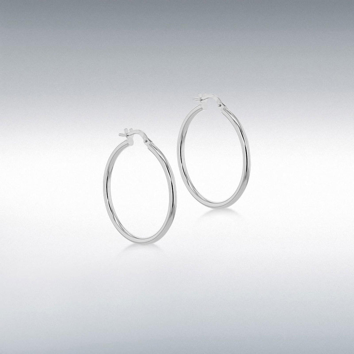 9ct White Gold 25mm Round Hoop Earrings