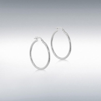 9ct White Gold 25mm Round Hoop Earrings