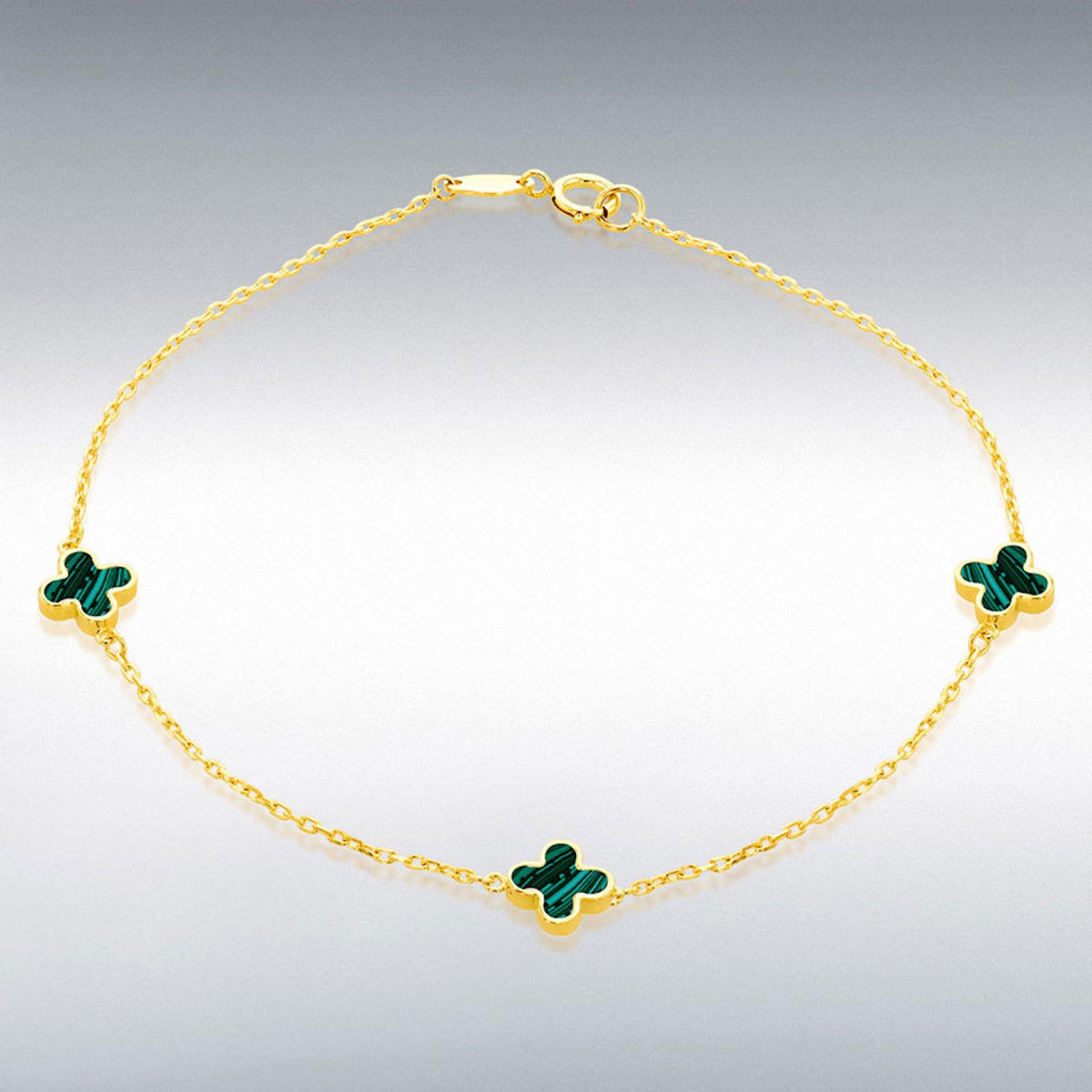 9ct Yellow Gold Malachite Clover Petal Bracelet
