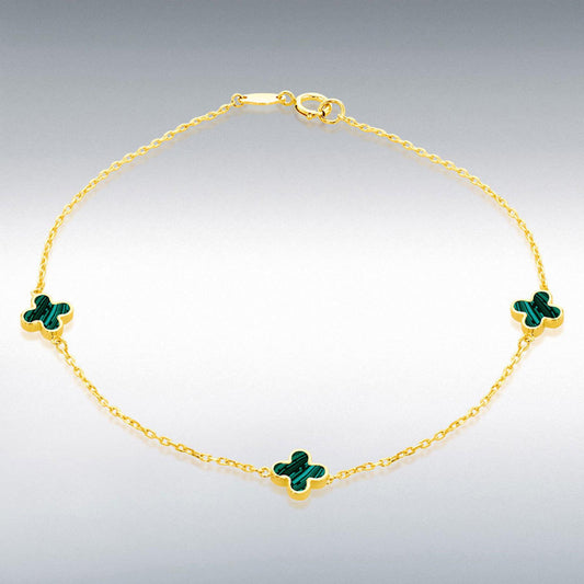 9ct Yellow Gold Malachite Clover Petal Bracelet