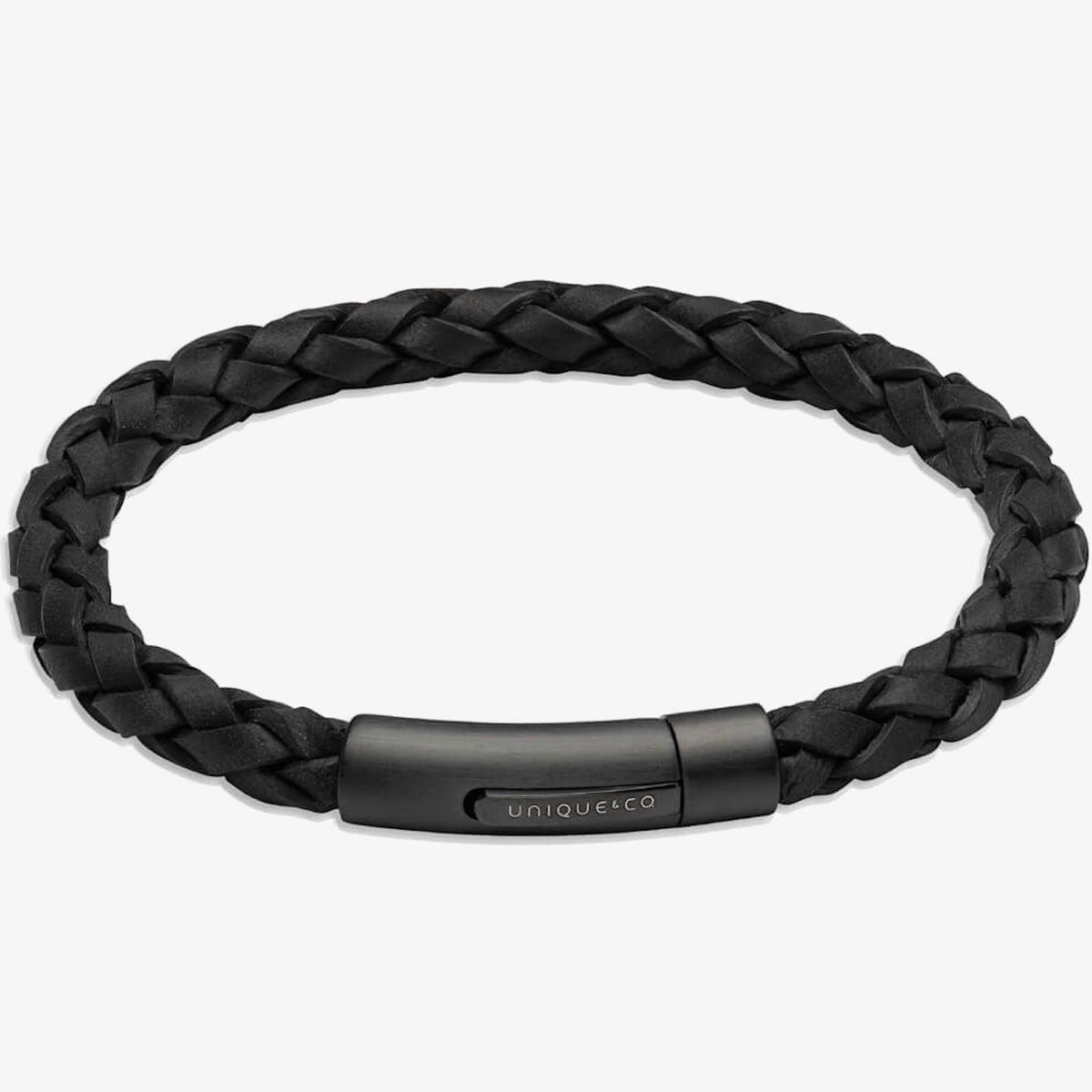 Unique Mens Black Braded Leather Bracelet