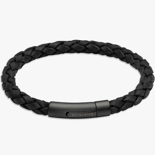 Unique Mens Black Braded Leather Bracelet