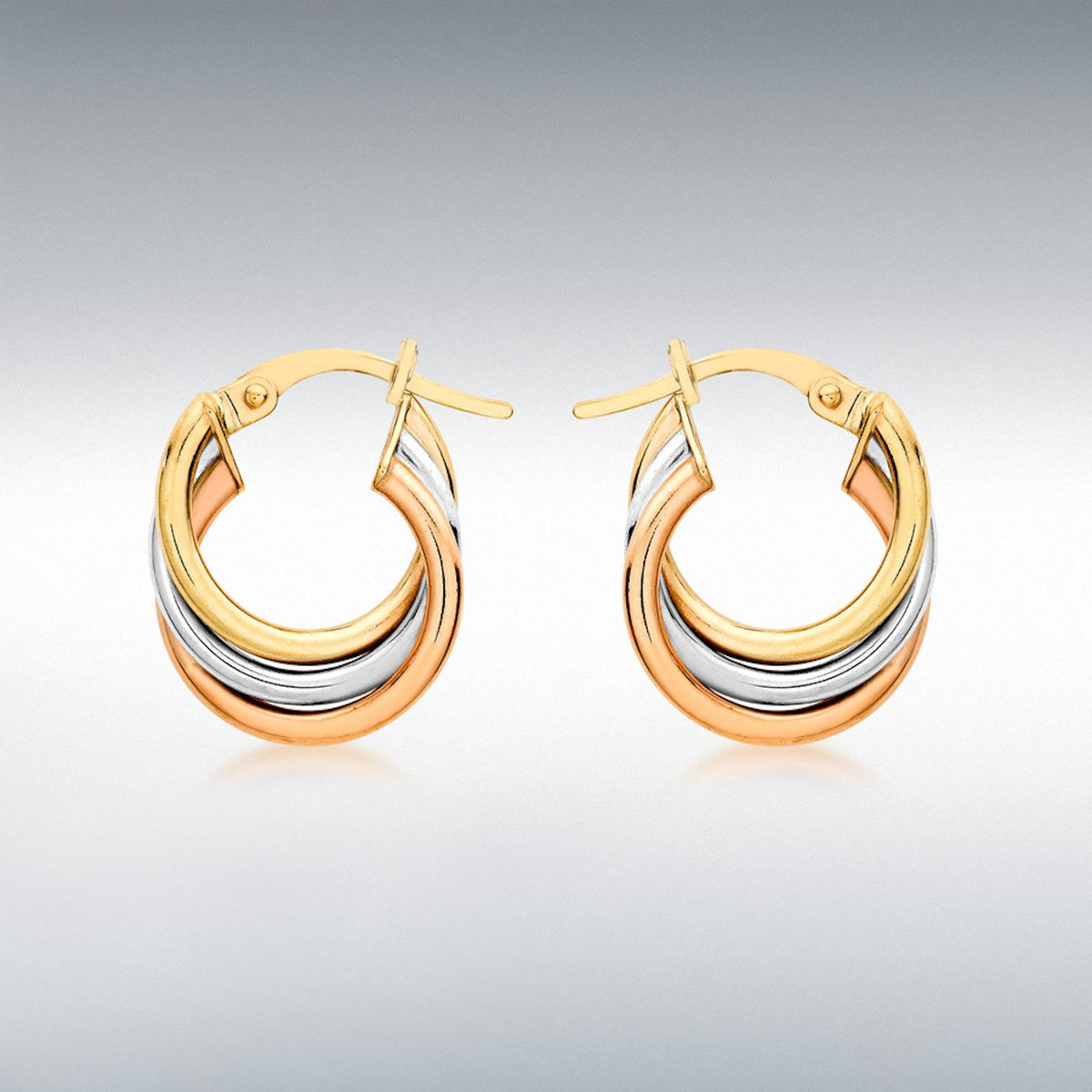 9ct 3 Colour Gold Creole Hoop Earrings