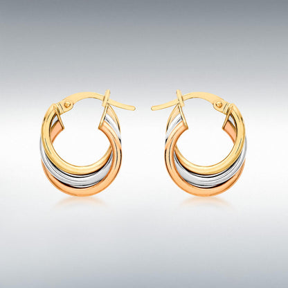 9ct 3 Colour Gold Creole Hoop Earrings