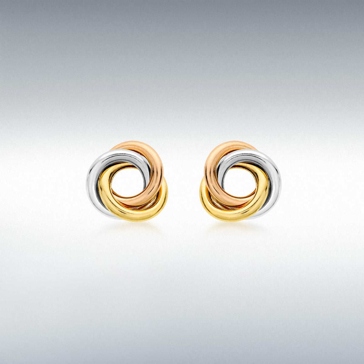 9ct 3 Colour Gold 10mm Knot Stud Earrings