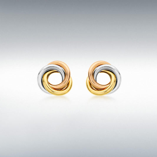 9ct 3 Colour Gold 10mm Knot Stud Earrings