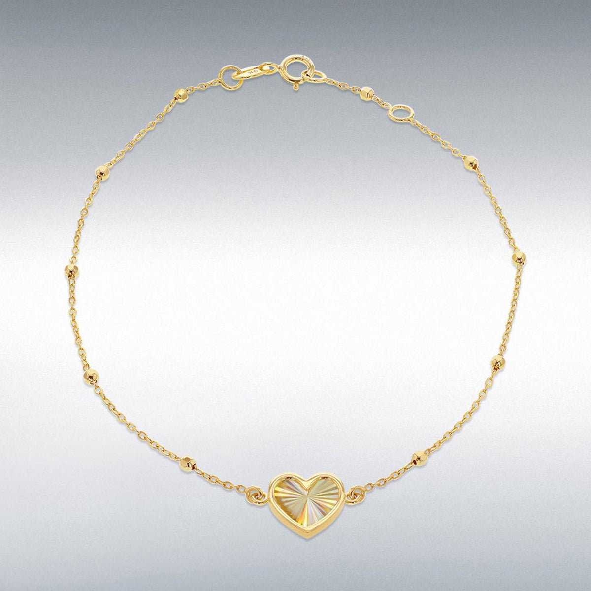 9ct Gold Rainbow Heart Curb Bracelet 7.5"