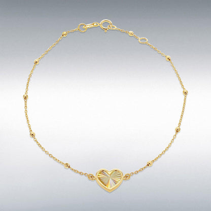 9ct Gold Rainbow Heart Curb Bracelet 7.5"