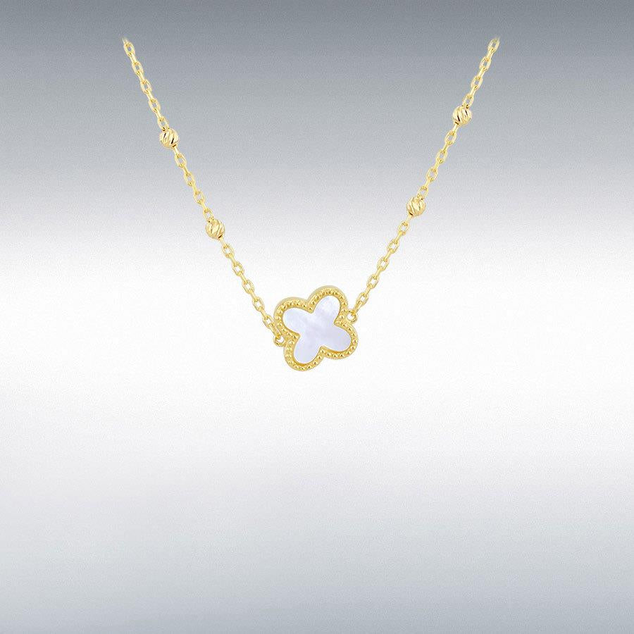 9ct Yellow Gold MOP Clover Necklace 16/17"