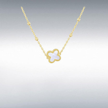 9ct Yellow Gold MOP Clover Necklace 16/17"
