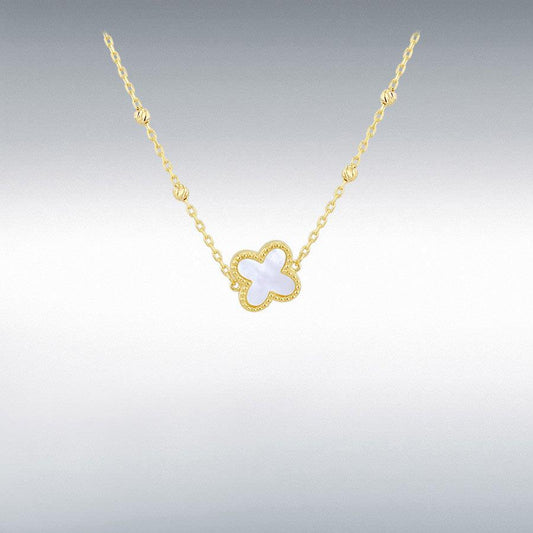 9ct Yellow Gold MOP Clover Necklace 16/17"