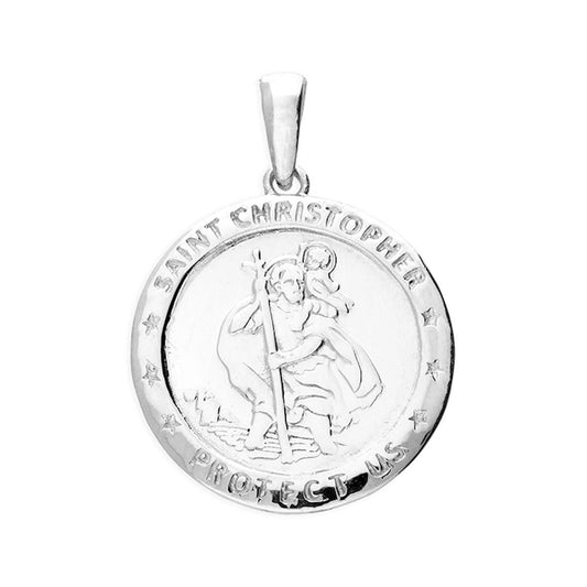 Silver St. Chrisopher Pendant 22.5mm Round