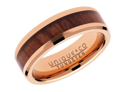 Tungsten Carbide Wood Inlay Rose Plate Ring Size 66