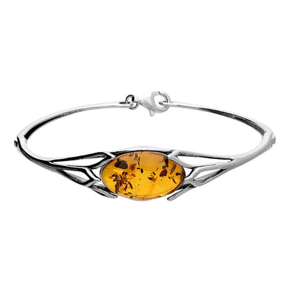 Silver Oval Amber Sunflower Bangle