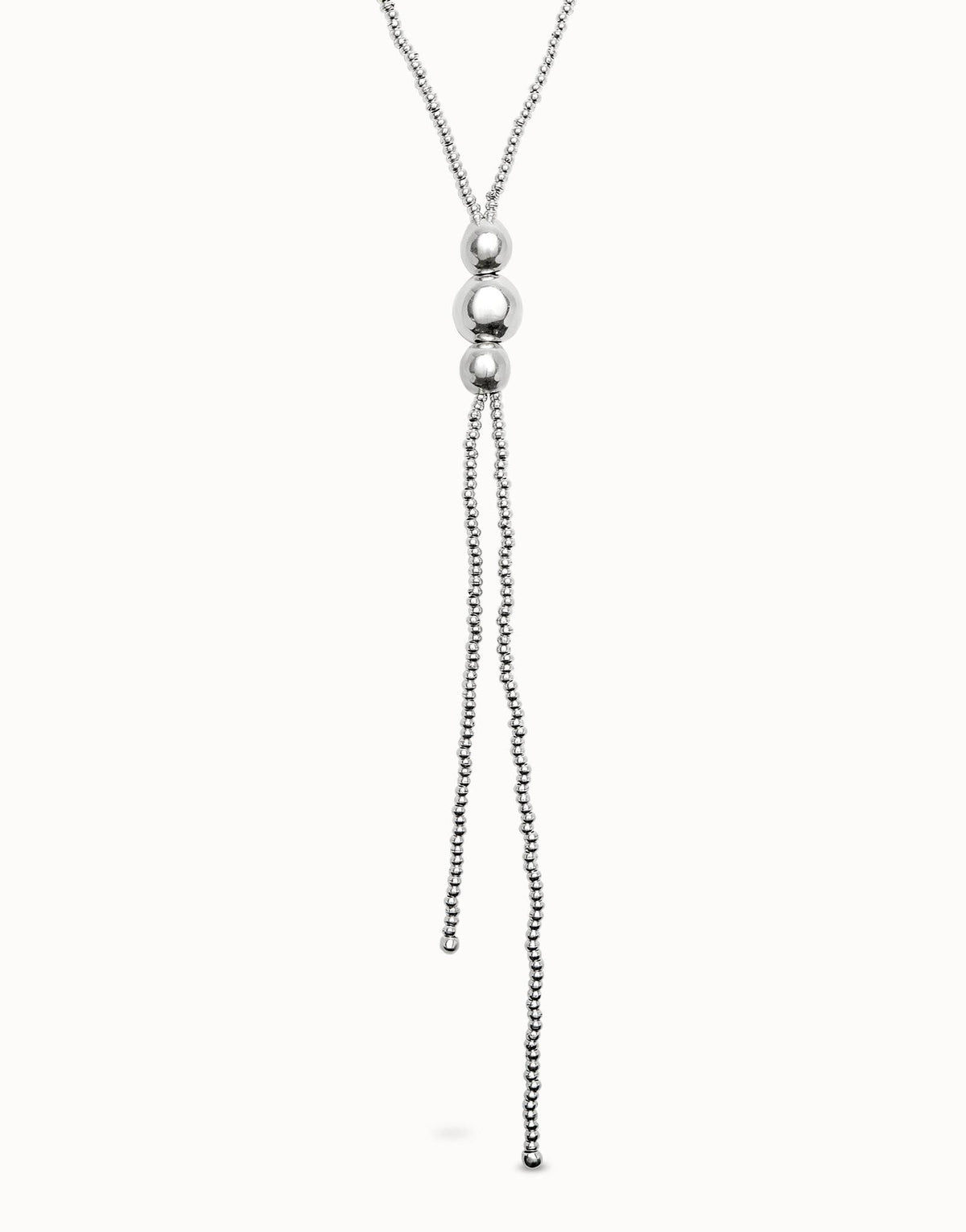 Long sterling silver-plated bead pendant with three larger central beads