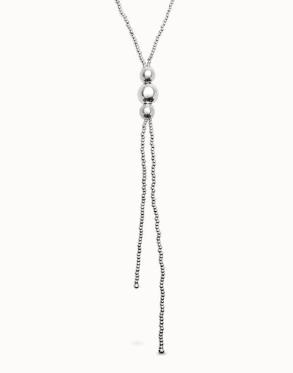 Long sterling silver-plated bead pendant with three larger central beads